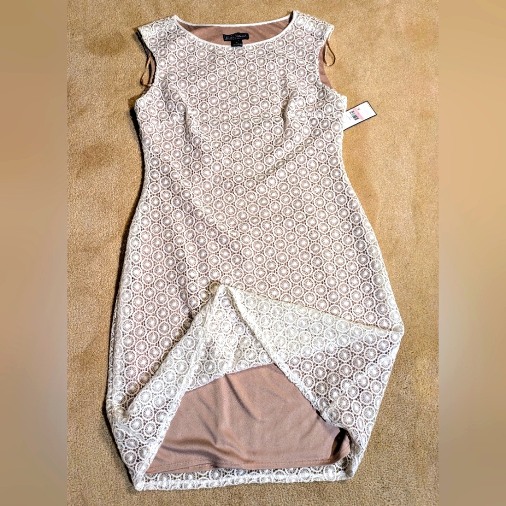 NWT Jessica Howard Cream Lace Shift Sleeveless Midi Dress | Size 10 - Picture 7 of 9